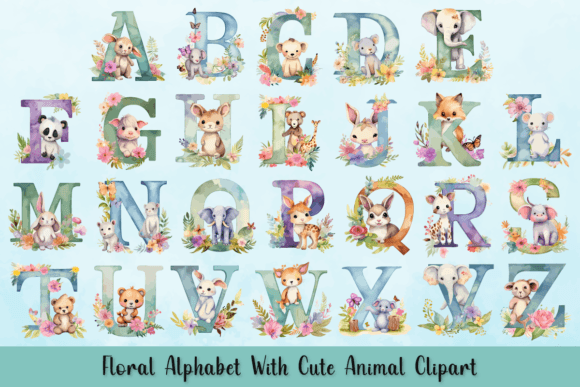Download Floral Alphabet with Cute Animal Clipart - Cute animal clipart Collection