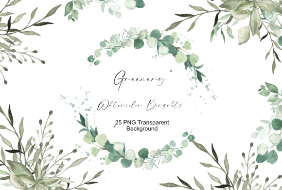 Download Greenery Bouquets Watercolor Clipart - Green Collection