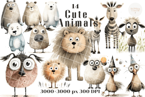 Download Cute Animal Clipart Set for Greeting Car - Cute animal clipart Collection